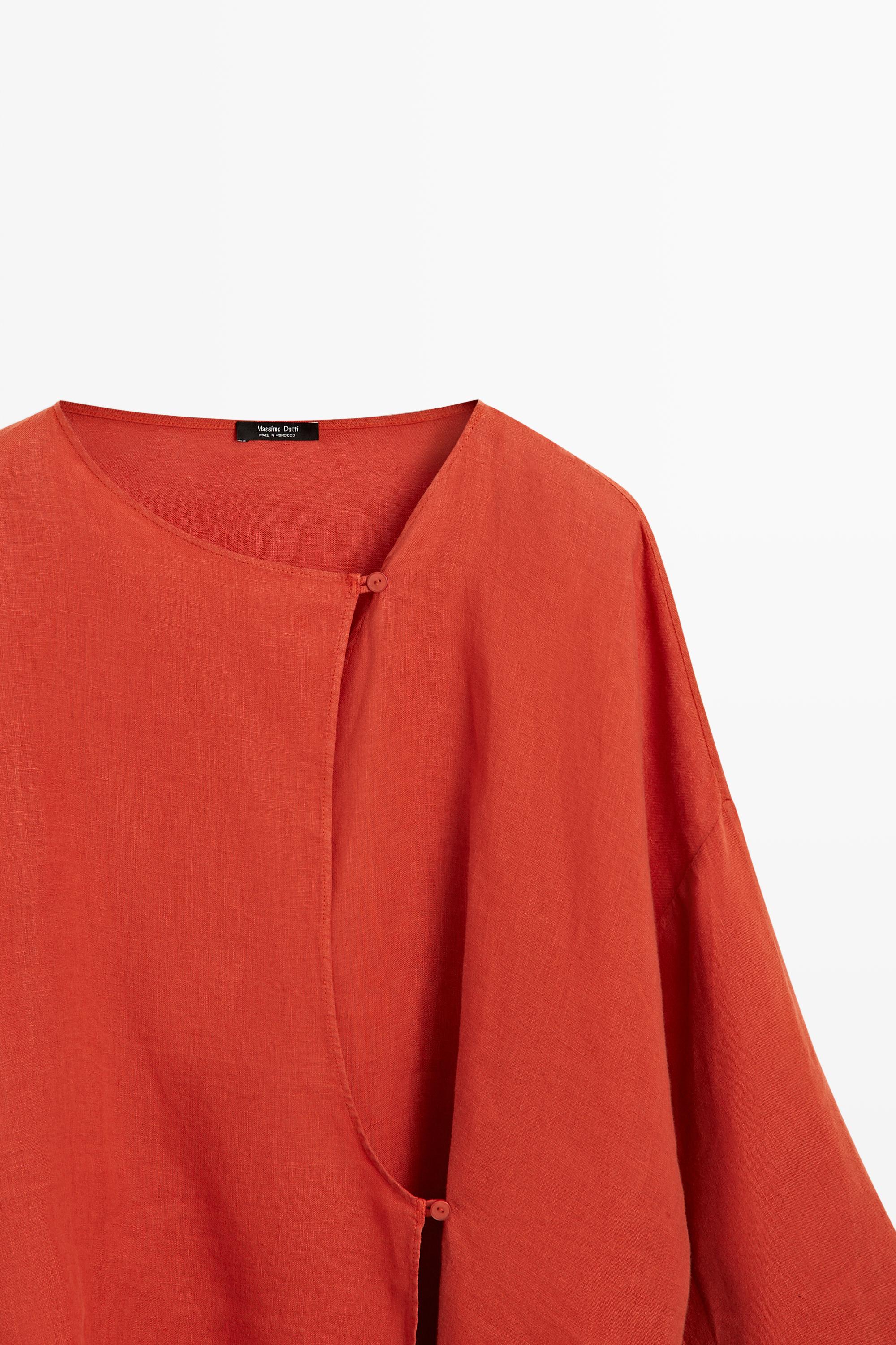 Flowing 100% linen surplice blouse